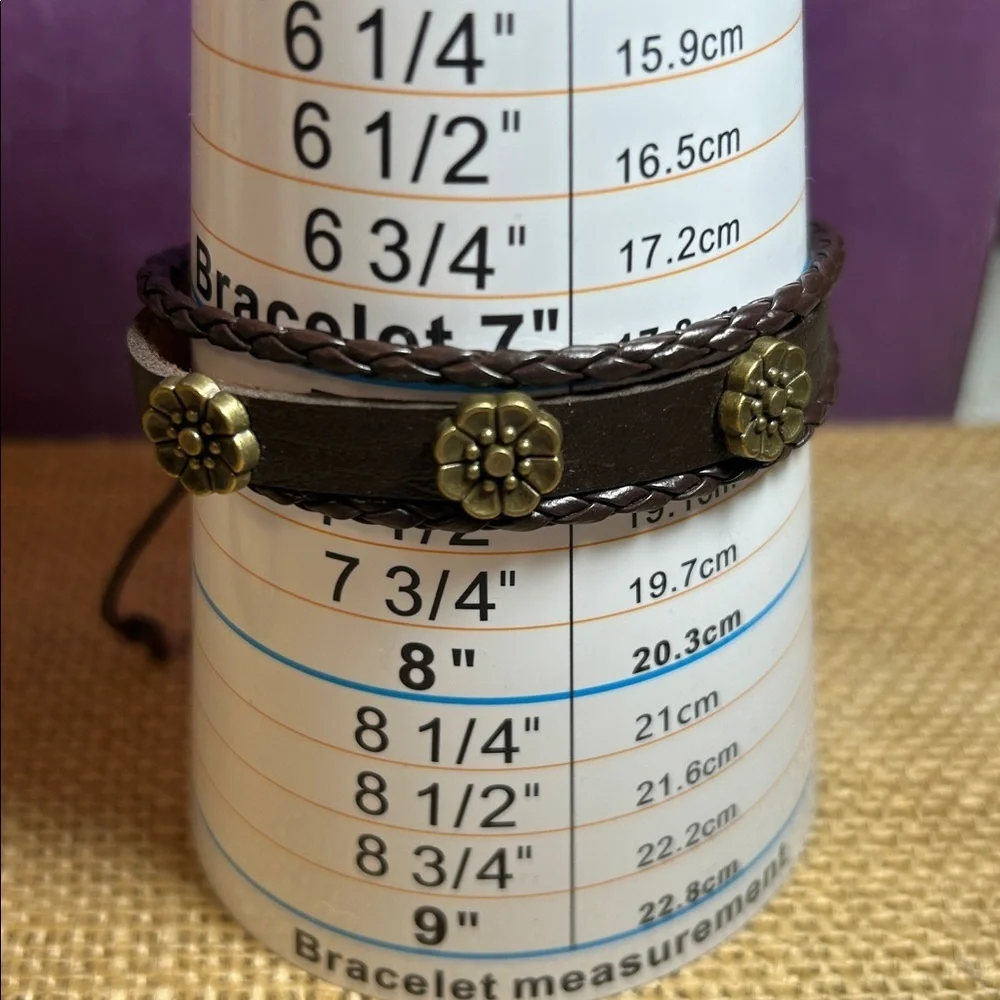Fancy Wooden Beads Bracelet & Braided Leather Flower Bracelet Bundle (G)